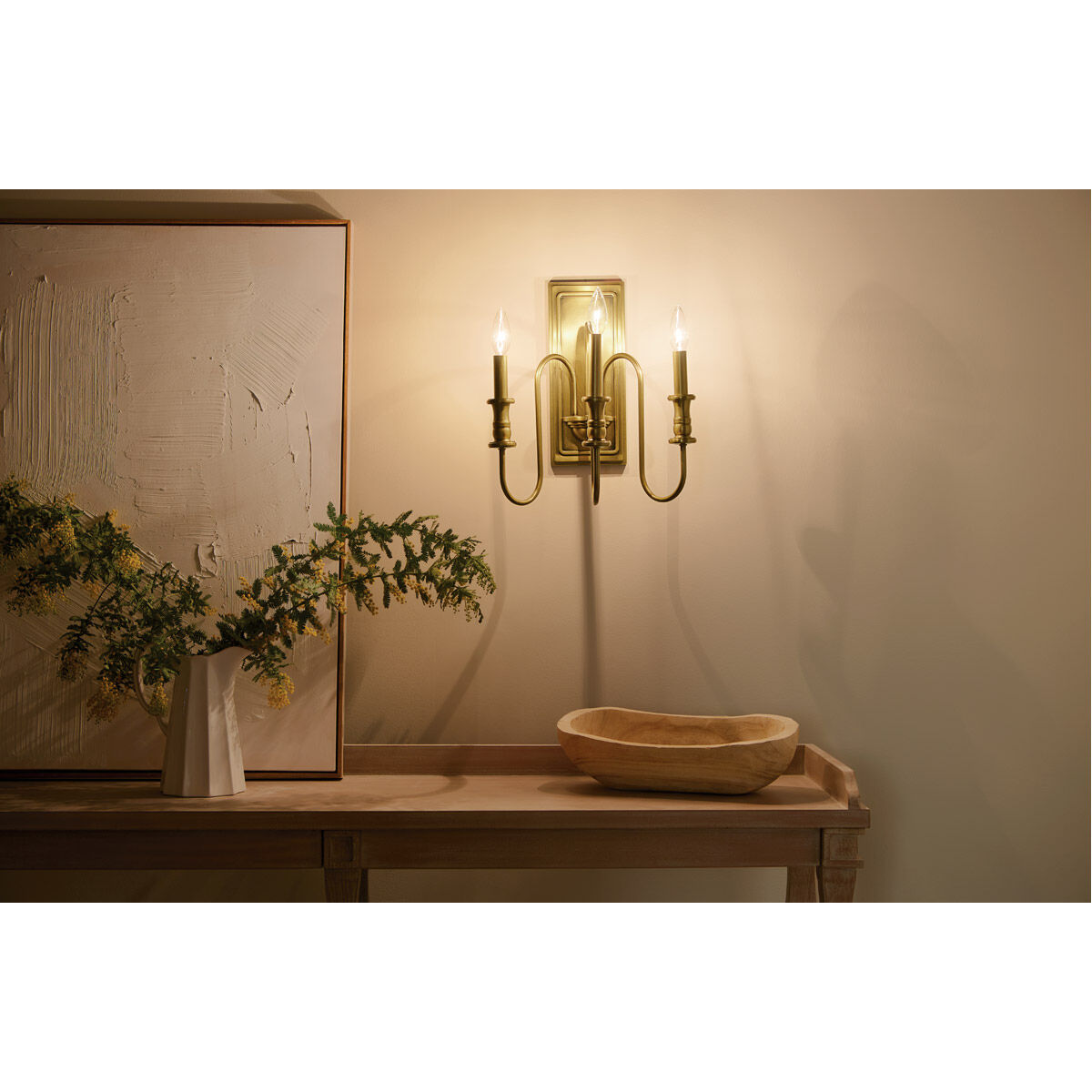 Homestead Karthe 3 Light 10 inch Natural Brass Wall Sconce Wall Light, Karthe