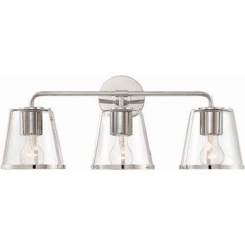 Fulton 3 Light 23.25 inch Polished Nickel Bathroom Vanity Light Wall Light in Clear