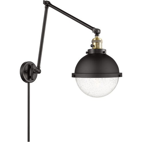 Franklin Restoration Hampden 33 inch 60.00 watt Black Antique Brass and Matte Black Swing Arm Wall Light in Seedy Glass