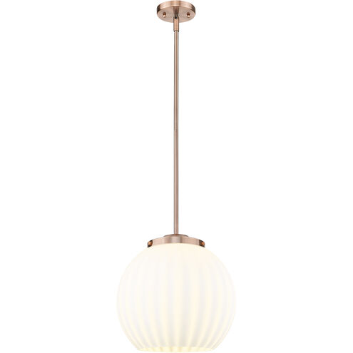 Franklin Restoration White Venetian 1 Light 13.75 inch Antique Copper Stem Hung Pendant Ceiling Light