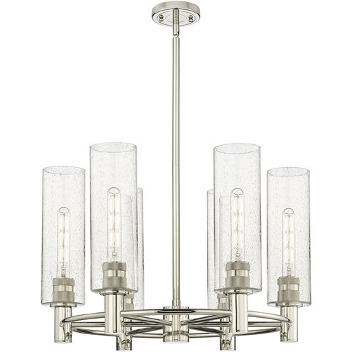 Crown Point 6 Light 24 inch Polished Nickel Chandelier Ceiling Light in Seedy Glass
