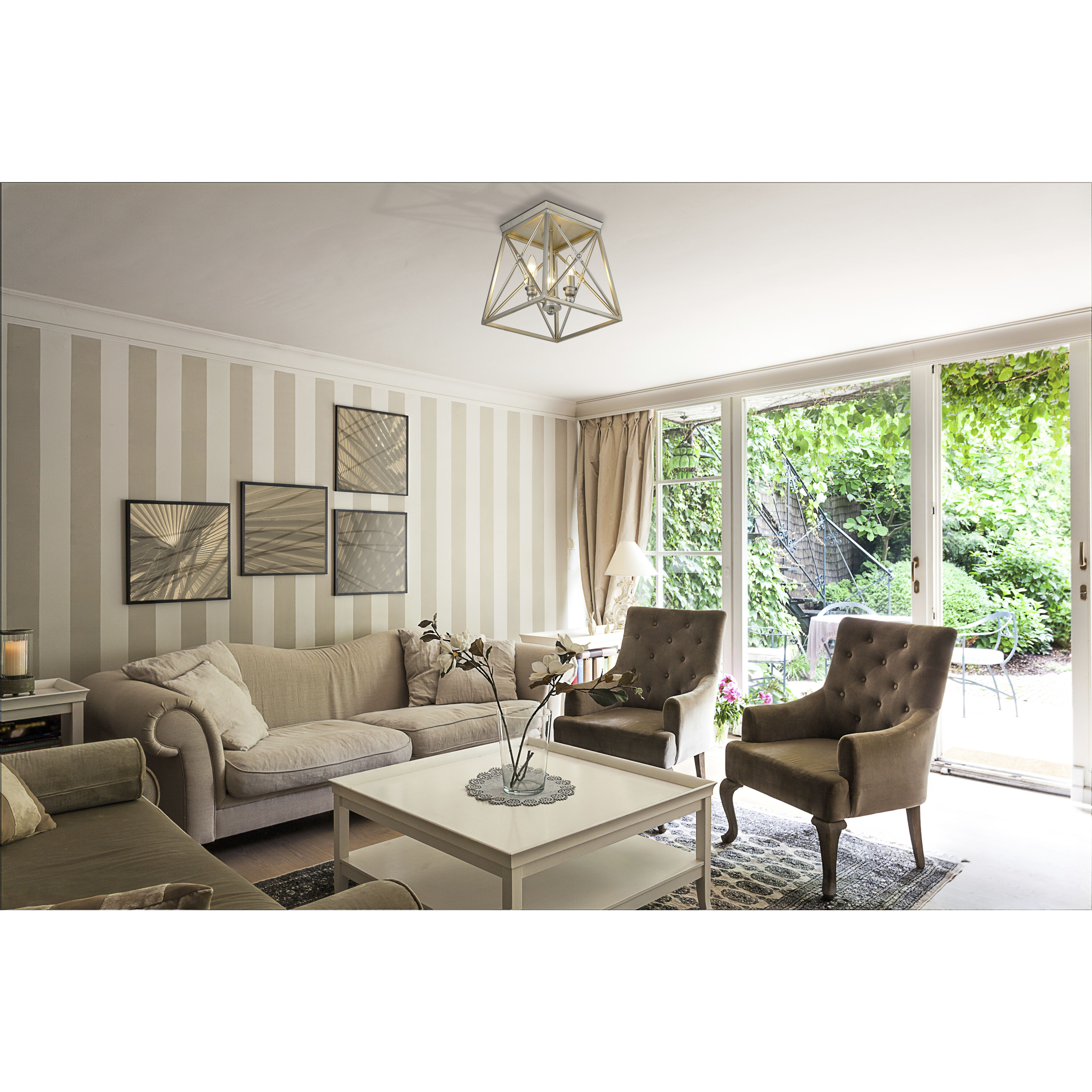 Trestle 3 Light 11 inch Antique Silver Flush Mount Ceiling Light