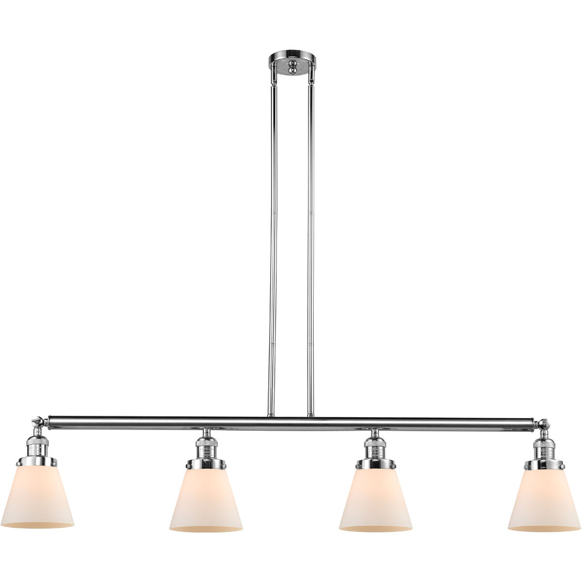 Franklin Restoration Small Cone 4 Light 50.88 inch Polished Chrome Island Light Ceiling Light in Matte White Glass, Franklin Restoration