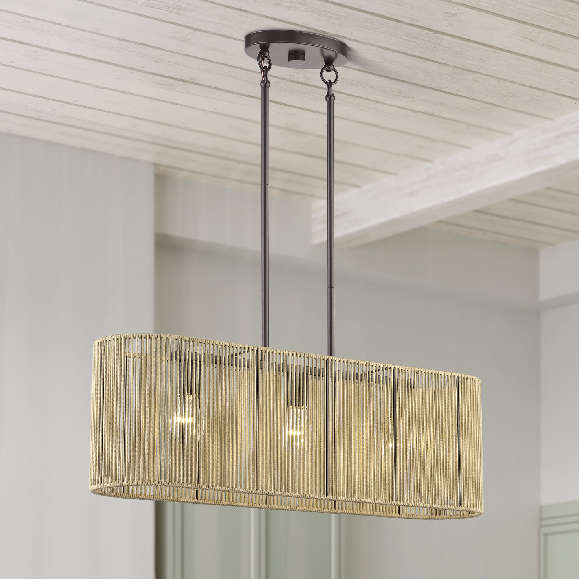 Goldiemesh 3 Light 30 inch English Bronze Linear Chandelier Ceiling Light, Medium