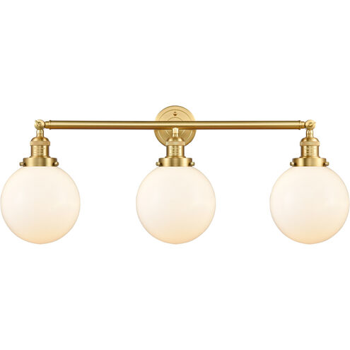 Franklin Restoration Large Beacon LED 32 inch Satin Gold Bath Vanity Light Wall Light in Matte White Glass, Franklin Restoration