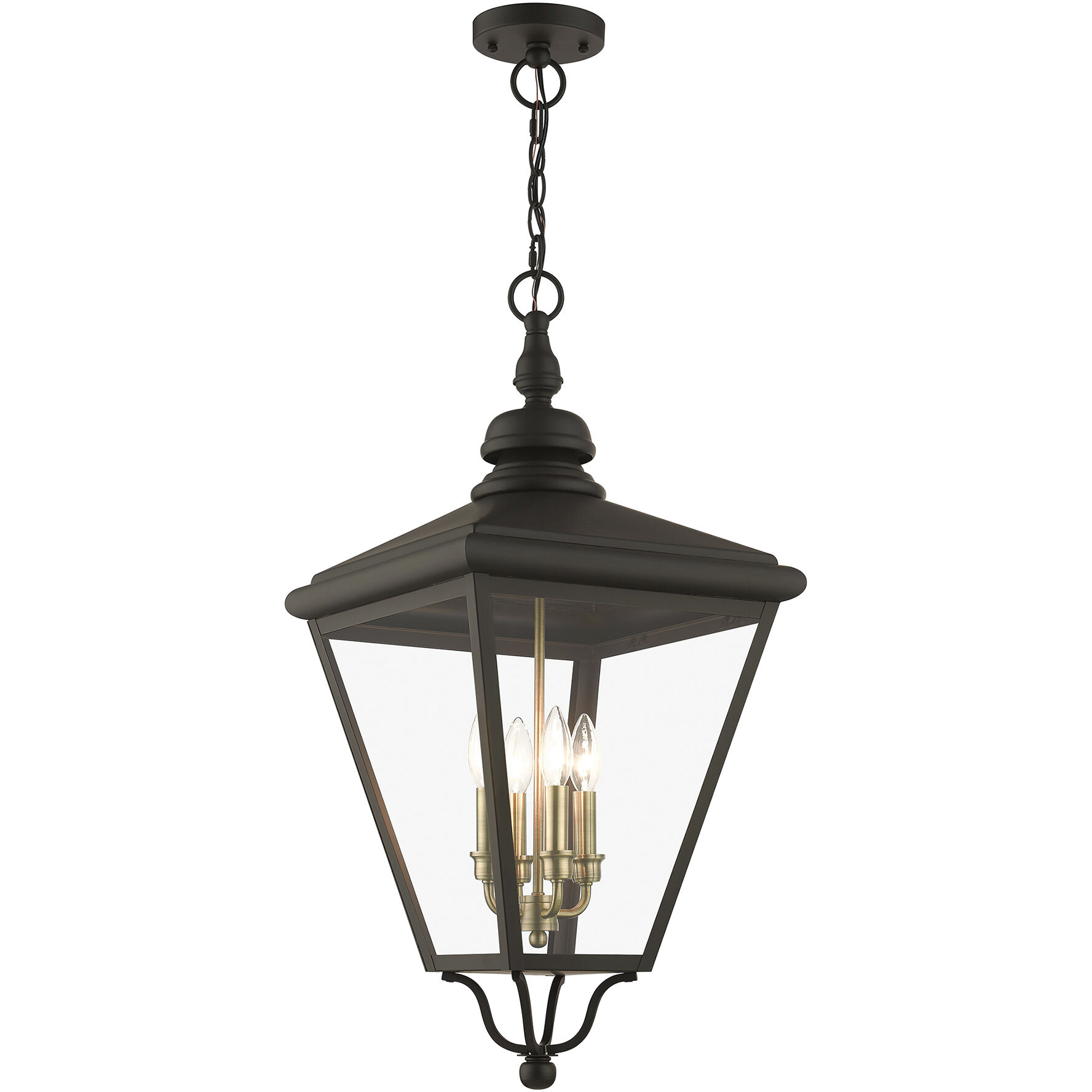 Adams 4 Light 14.25 inch Bronze with Antique Brass Finish Cluster Outdoor Extra Large Pendant Lantern Ceiling Light in Bronze with Antique Brass Accent