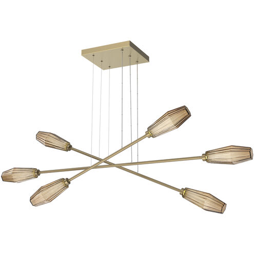 Aalto LED Gilded Brass Linear Multi-Pendant Ceiling Light in 3000K LED, Bronze, Triple Moda