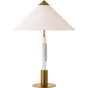 Kelly Wearstler Mira 28.5 inch 14.5 watt Antique-Burnished Brass and White Marble Stacked Table Lamp Portable Light in Linen, Medium