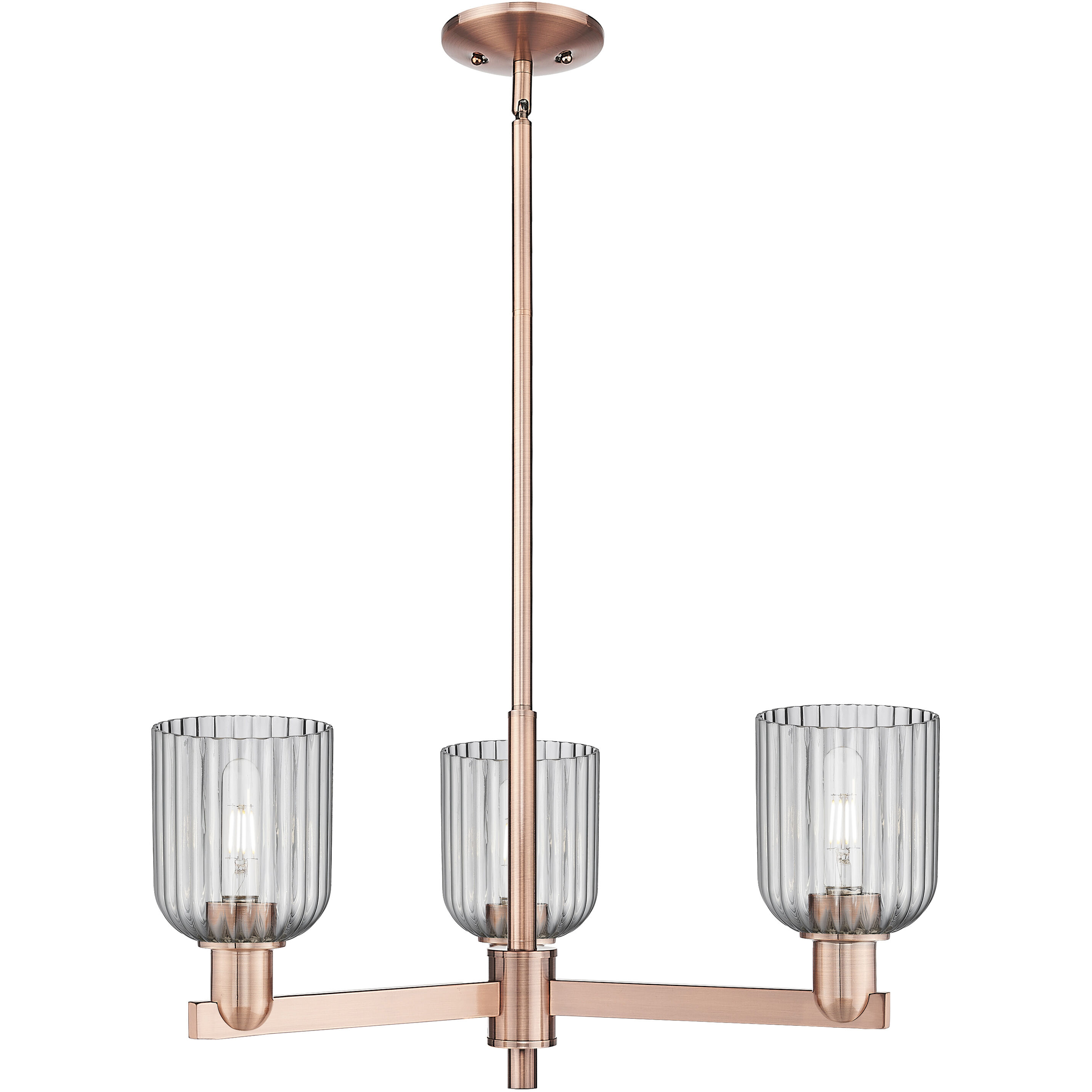 Bridal Veil 3 Light 17.63 inch Antique Copper Chandelier Ceiling Light in Light Smoke Glass