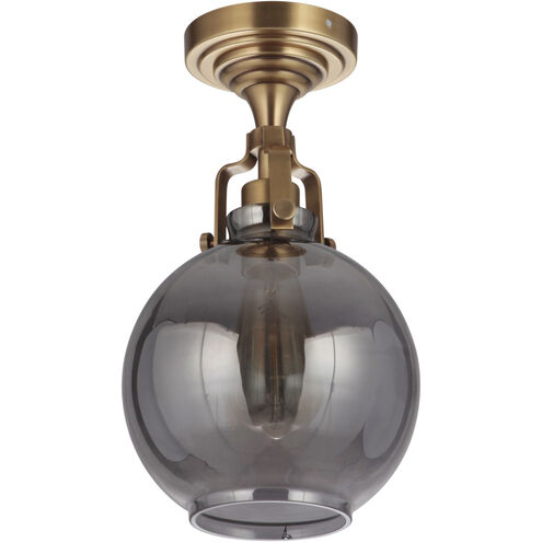 Gallery State House 1 Light 8 inch Vintage Brass Semi Flush Ceiling Light in Smoked Clear Glass