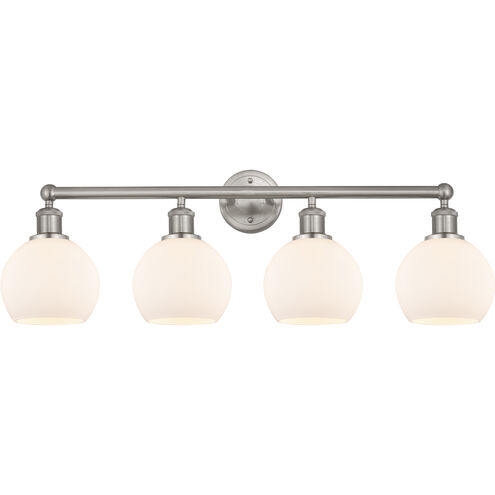Edison Athens 4 Light 33 inch Brushed Satin Nickel Bath Vanity Light Wall Light in Matte White Glass
