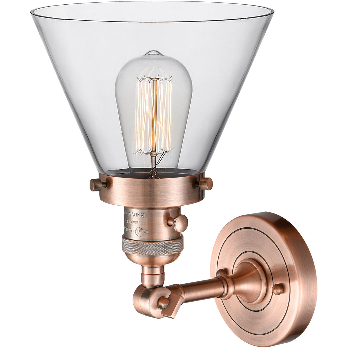 Franklin Restoration Large Cone LED 8 inch Antique Copper Sconce Wall Light, Franklin Restoration