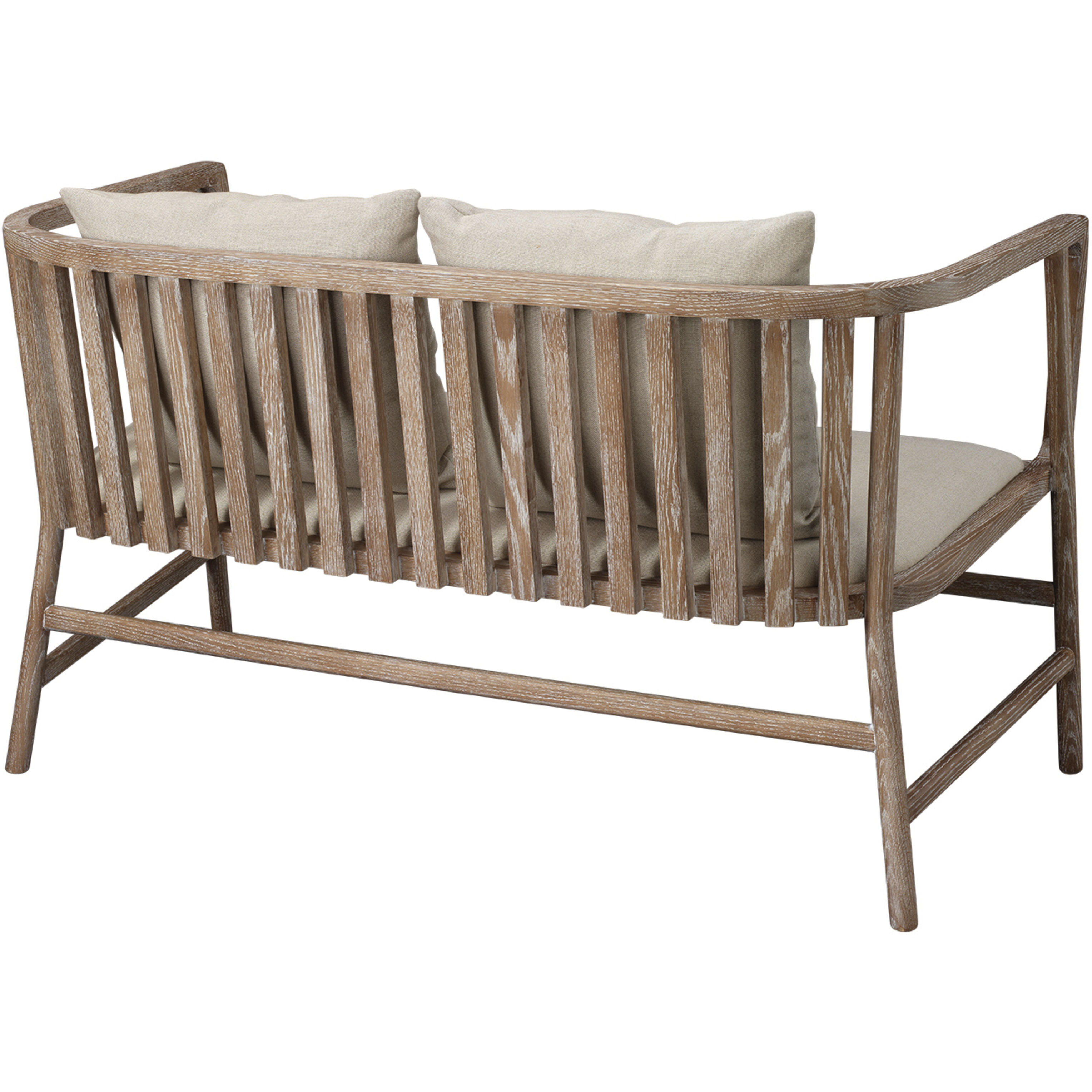Grayson Off White Linen & Grey Washed Wood Settee