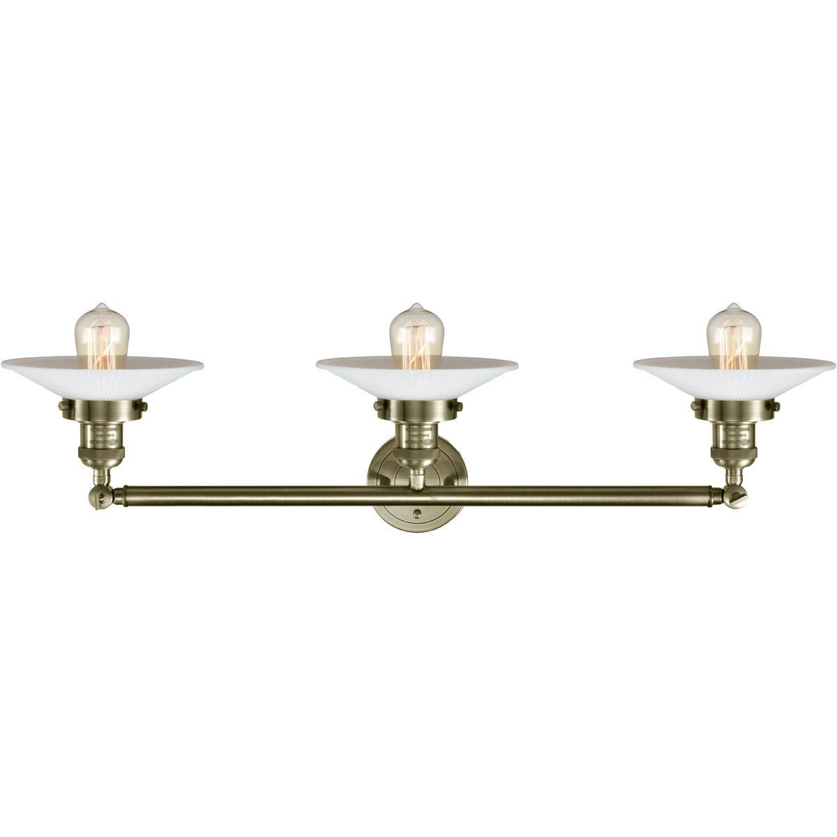 Franklin Restoration Halophane 3 Light 33 inch Antique Brass Bath Vanity Light Wall Light in Incandescent, Matte White Halophane Glass, Franklin Restoration