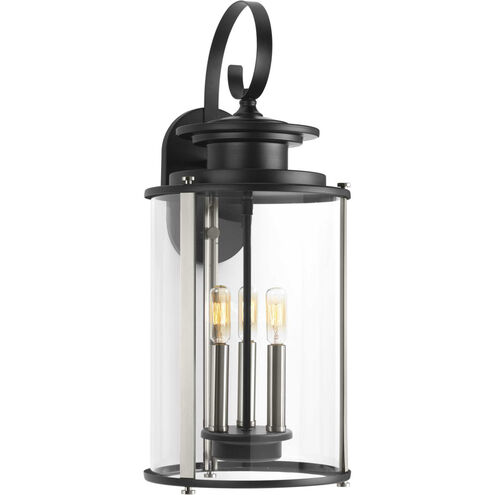 Squire 3 Light 23 inch Matte Black Outdoor Wall Lantern in Black and Stainless Steel, Large