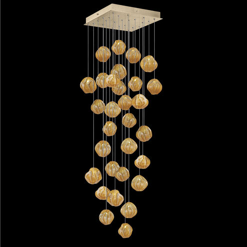 Vesta LED 30 inch Gold Pendant Ceiling Light in Amber Studio Glass