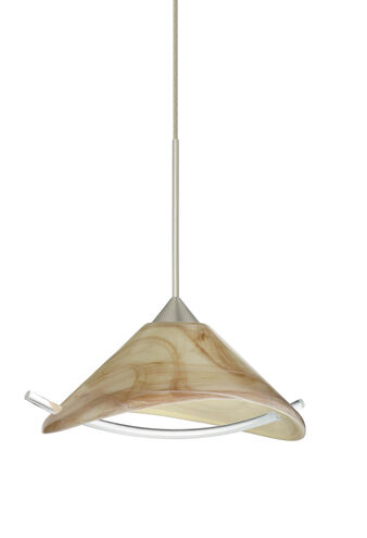 Hoppi 1 Light Satin Nickel Pendant Ceiling Light in Mocha/Clear Glass, Halogen