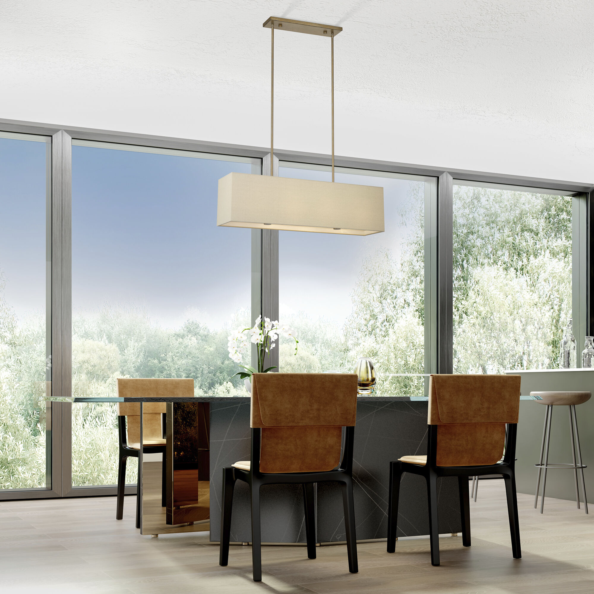 Summit 4 Light 36 inch Antique Gold Leaf Linear Chandelier Ceiling Light, Large