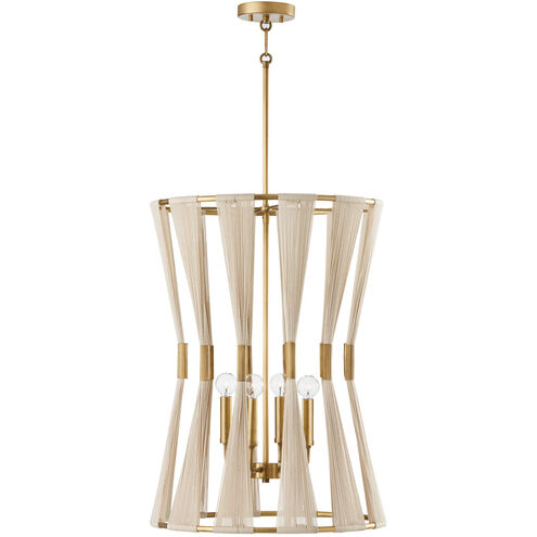 Bianca 4 Light 20 inch Bleached Natural Rope and Patinaed Brass Foyer Light Ceiling Light