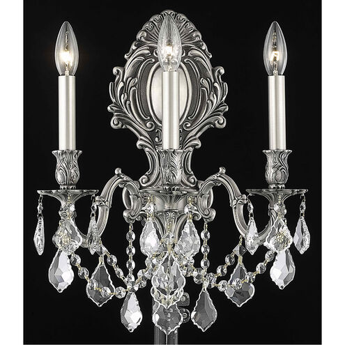 Monarch 3 Light 14 inch Pewter Wall Sconce Wall Light in Clear, Royal Cut