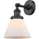Franklin Restoration Large Cone LED 8 inch Matte Black Semi-Flush Mount Ceiling Light in Matte White Glass, Franklin Restoration