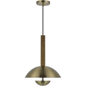 Lakeland LED 12 inch Antique Brass and Wood Pendant Ceiling Light