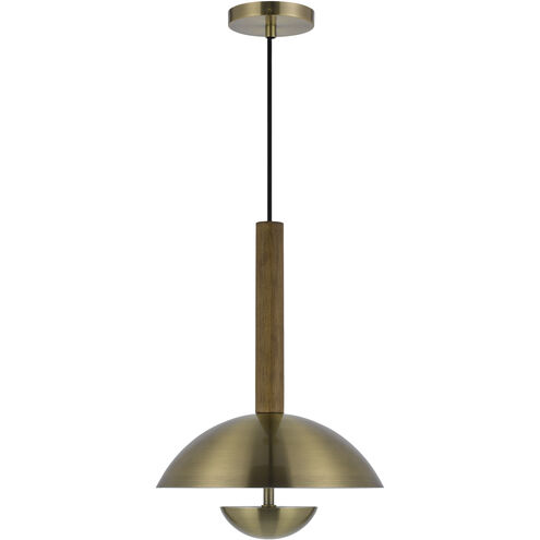 Lakeland LED 12 inch Antique Brass and Wood Pendant Ceiling Light