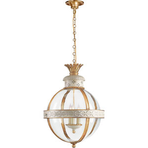 Chapman & Myers Crown Top Globe 3 Light 15 inch Antique White Lantern Pendant Ceiling Light in Antique White Paint, Clear Glass
