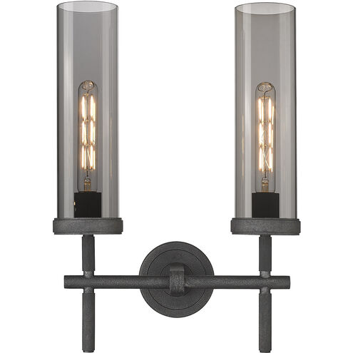 Lincoln 2 Light 13.88 inch Weathered Zinc Bath Vanity Light Wall Light in Plated Smoke Glass