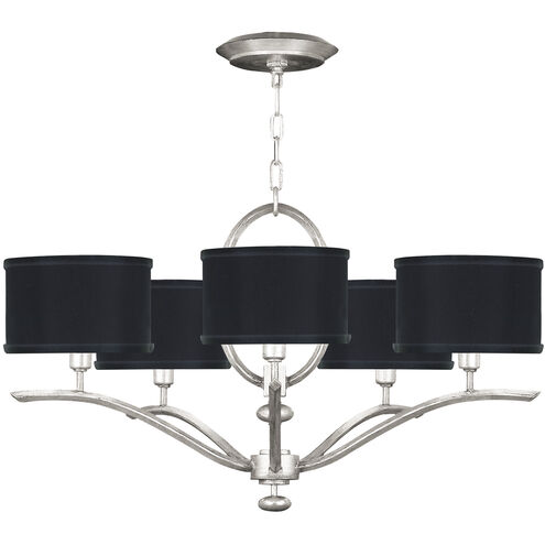 Allegretto 5 Light 29 inch Silver Chandelier Ceiling Light in Silver Leaf, Black Fabric