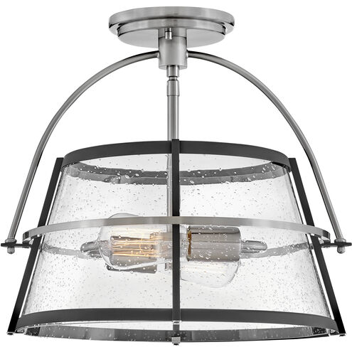 Tournon LED 15 inch Brushed Nickel with Black Indoor Semi-Flush Mount Ceiling Light