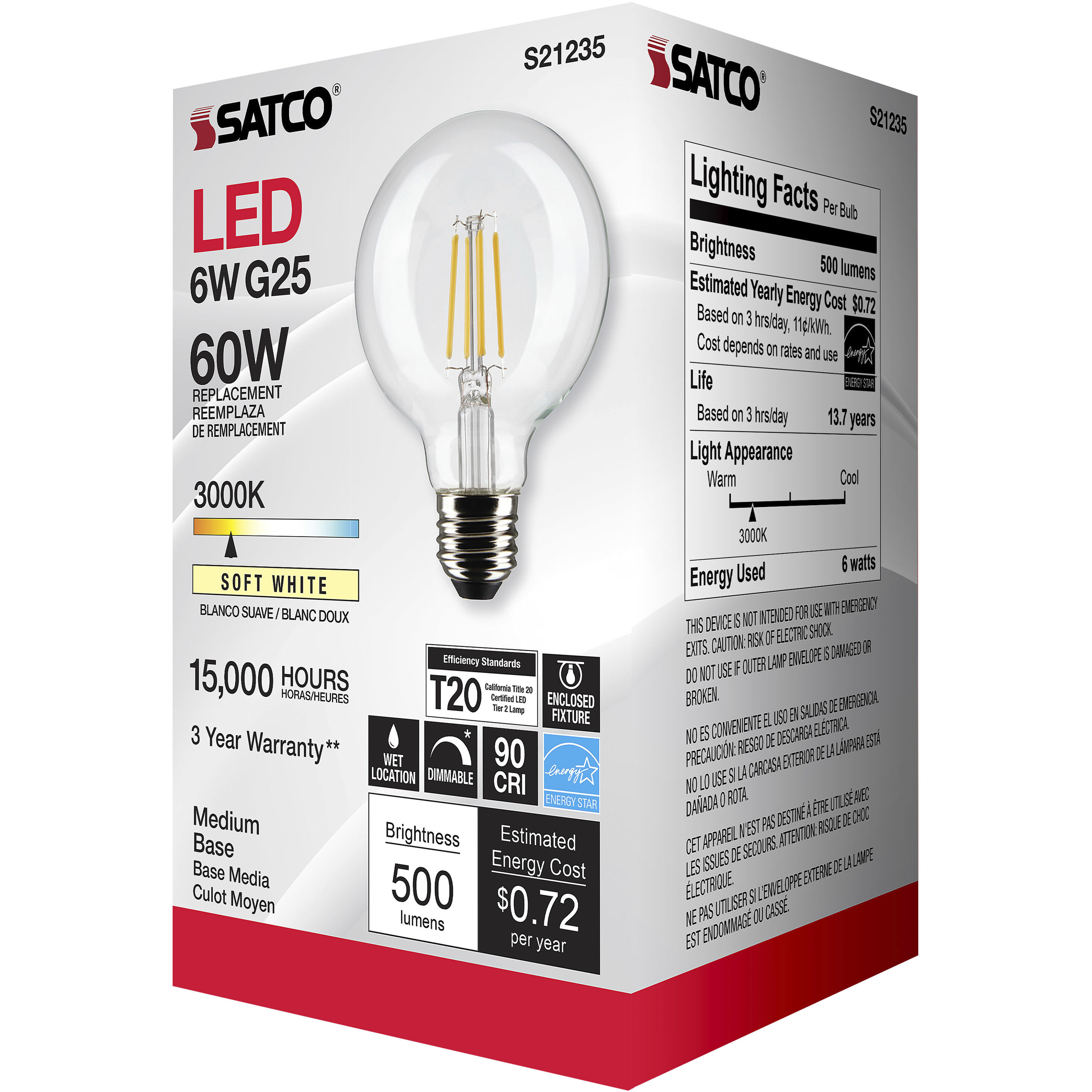 Lumos LED Medium Medium 6.00 watt 3000K LED Filament