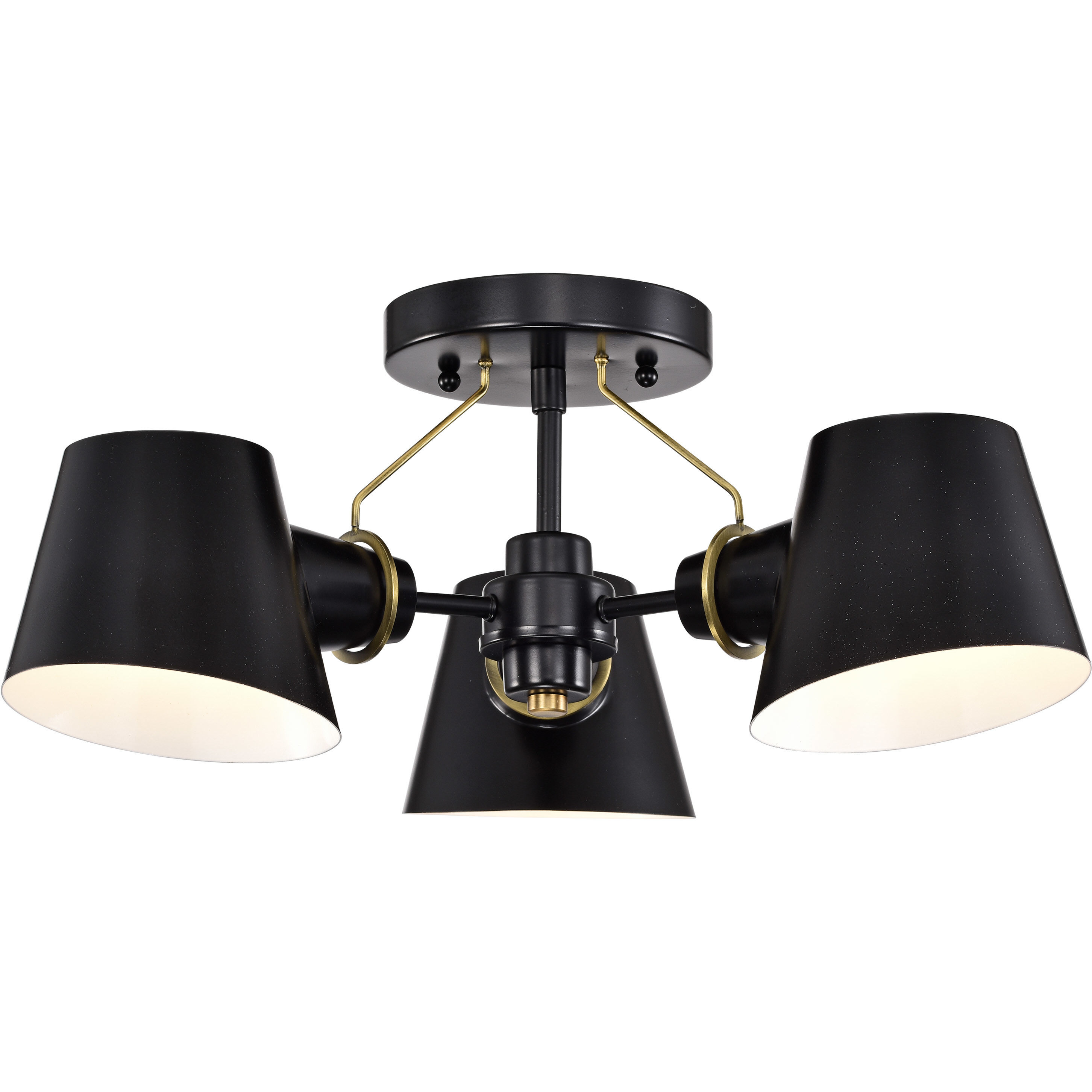 Baxter 3 Light 20 inch Black/Burnished Brass Semi Flush Ceiling Light
