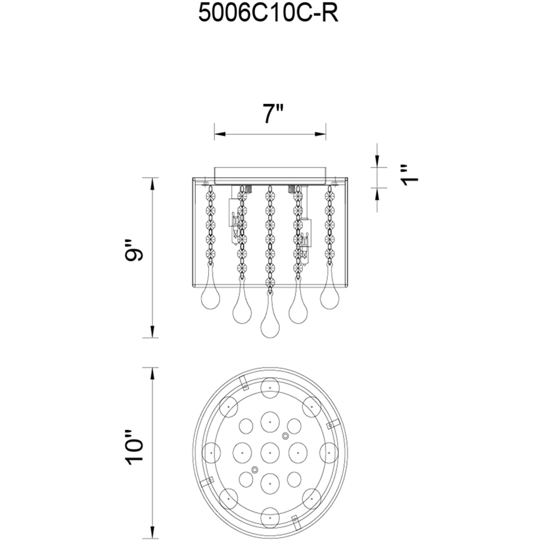 Water Drop 4 Light 10 inch Chrome Drum Shade Flush Mount Ceiling Light in Black