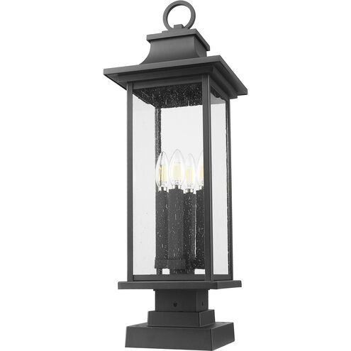 Tiberius 4 Light 27 inch Black Outdoor Pier Mounted Fixture in Clear Seedy Glass