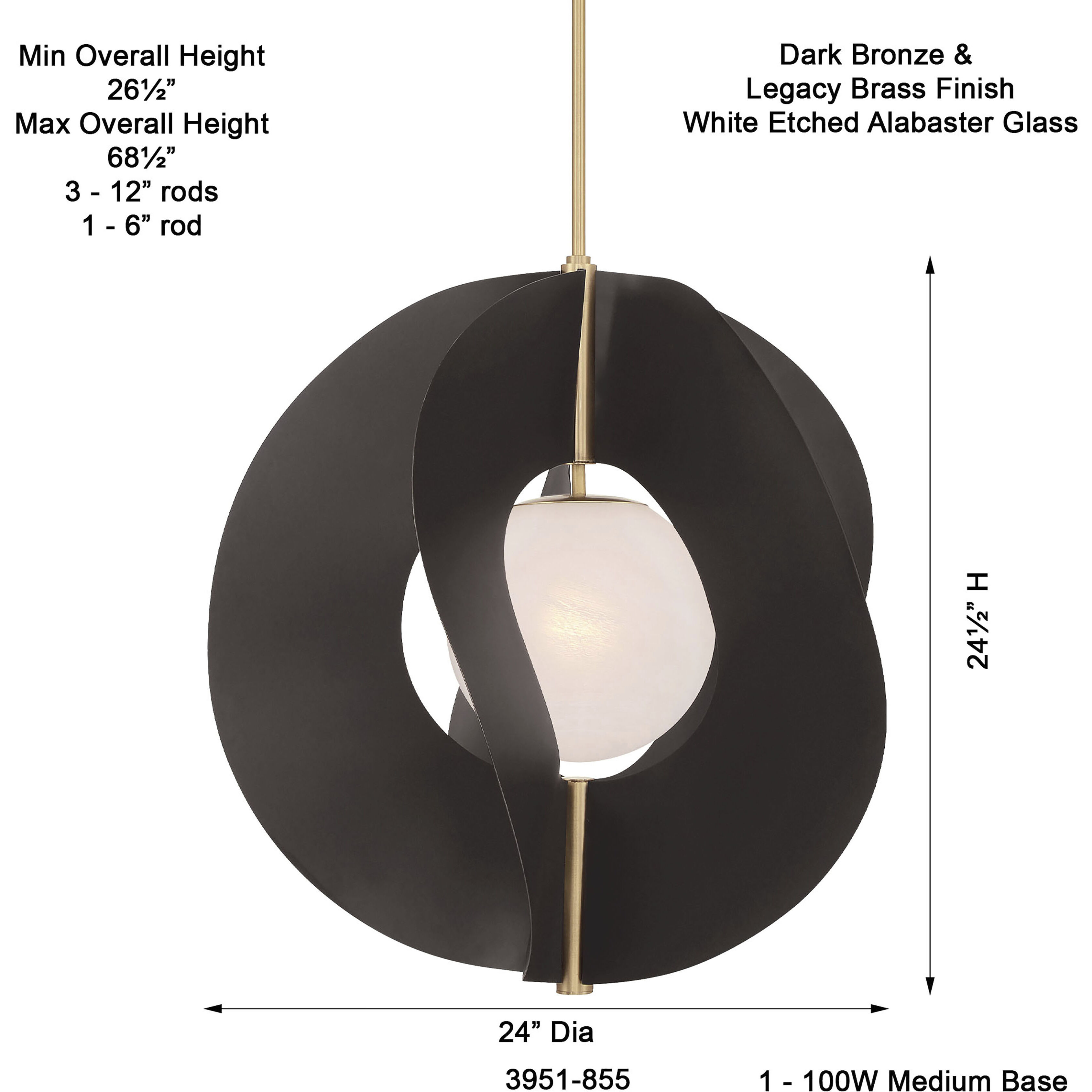 Gloria 1 Light 24 inch Legacy Brass and Dark Bronze Pendant Ceiling Light