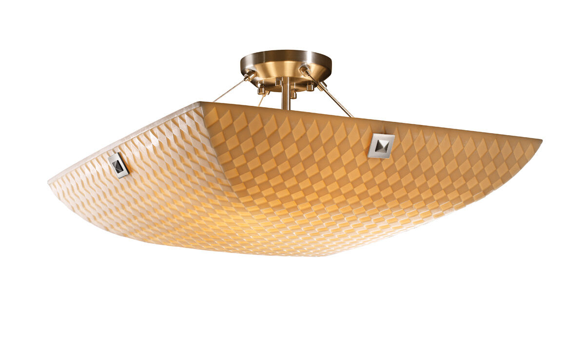 Porcelina LED 27 inch Dark Bronze Semi-Flush Ceiling Light in 5000 Lm LED, Pair of Squares, Waves, Round Bowl