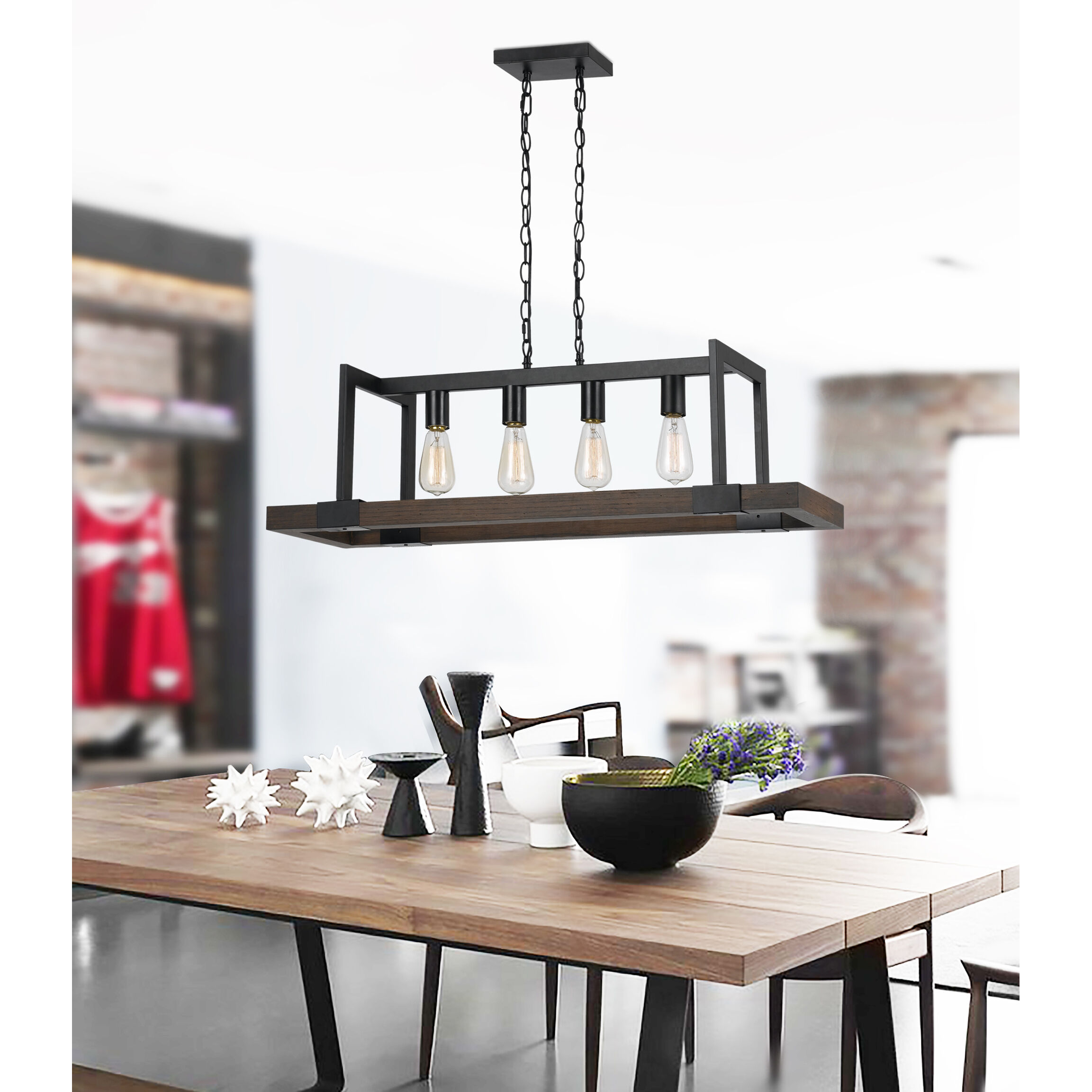 Antonio 4 Light 38 inch Wood and Black Chandelier Ceiling Light