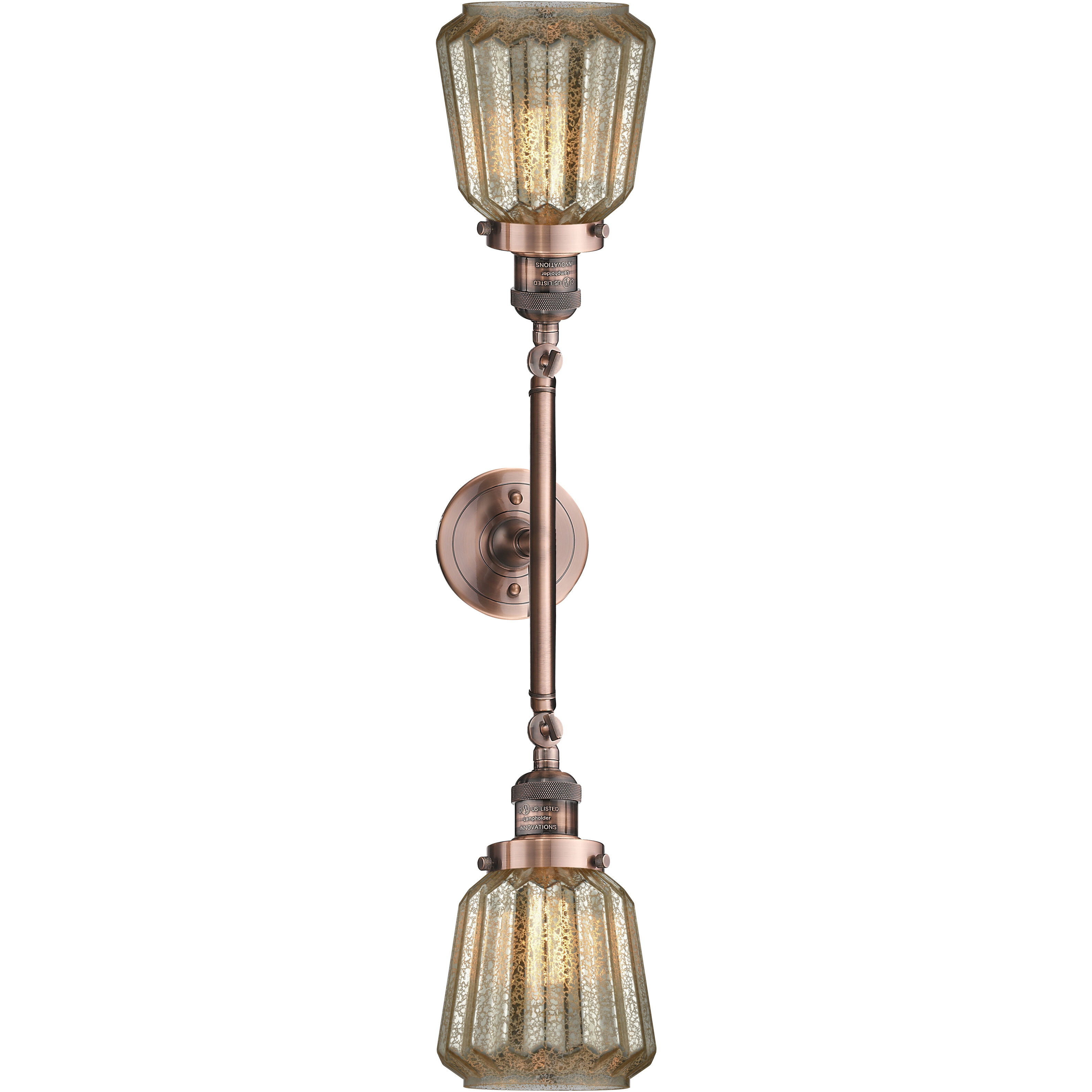 Franklin Restoration Chatham 2 Light 16 inch Antique Copper Bath Vanity Light Wall Light in Mercury Glass, Franklin Restoration