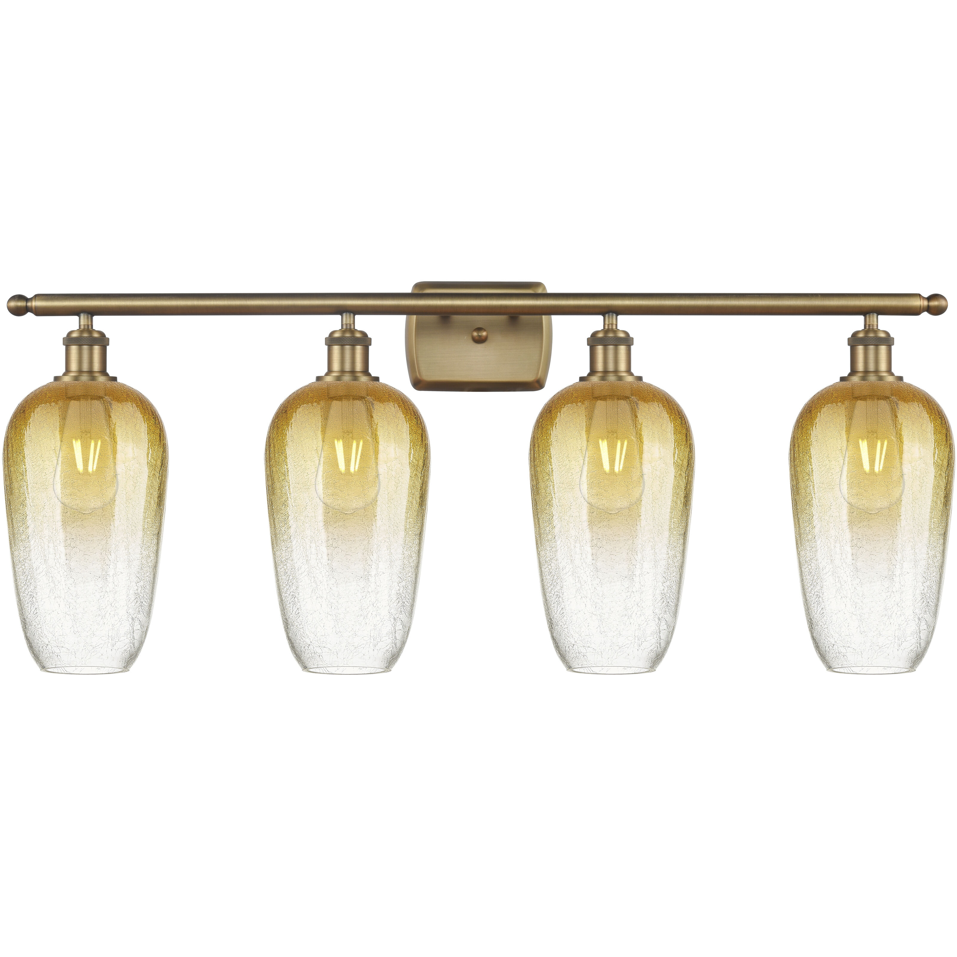 Ballston Brookhaven Flute 4 Light 37 inch Brushed Brass Bath Vanity Light Wall Light in Amber Glass