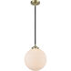 Nouveau Beacon LED 10 inch Black Antique Brass Mini Pendant Ceiling Light in Matte White, Nouveau