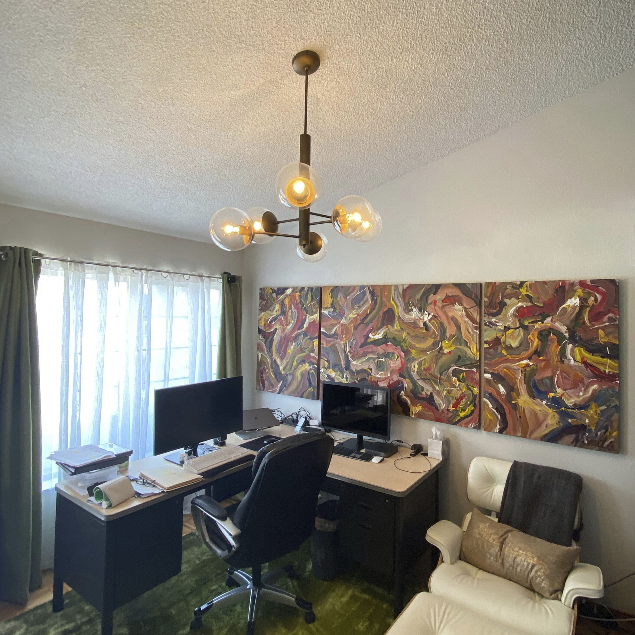 Mid-Century 6 Light 32.5 inch Black Chandelier Ceiling Light