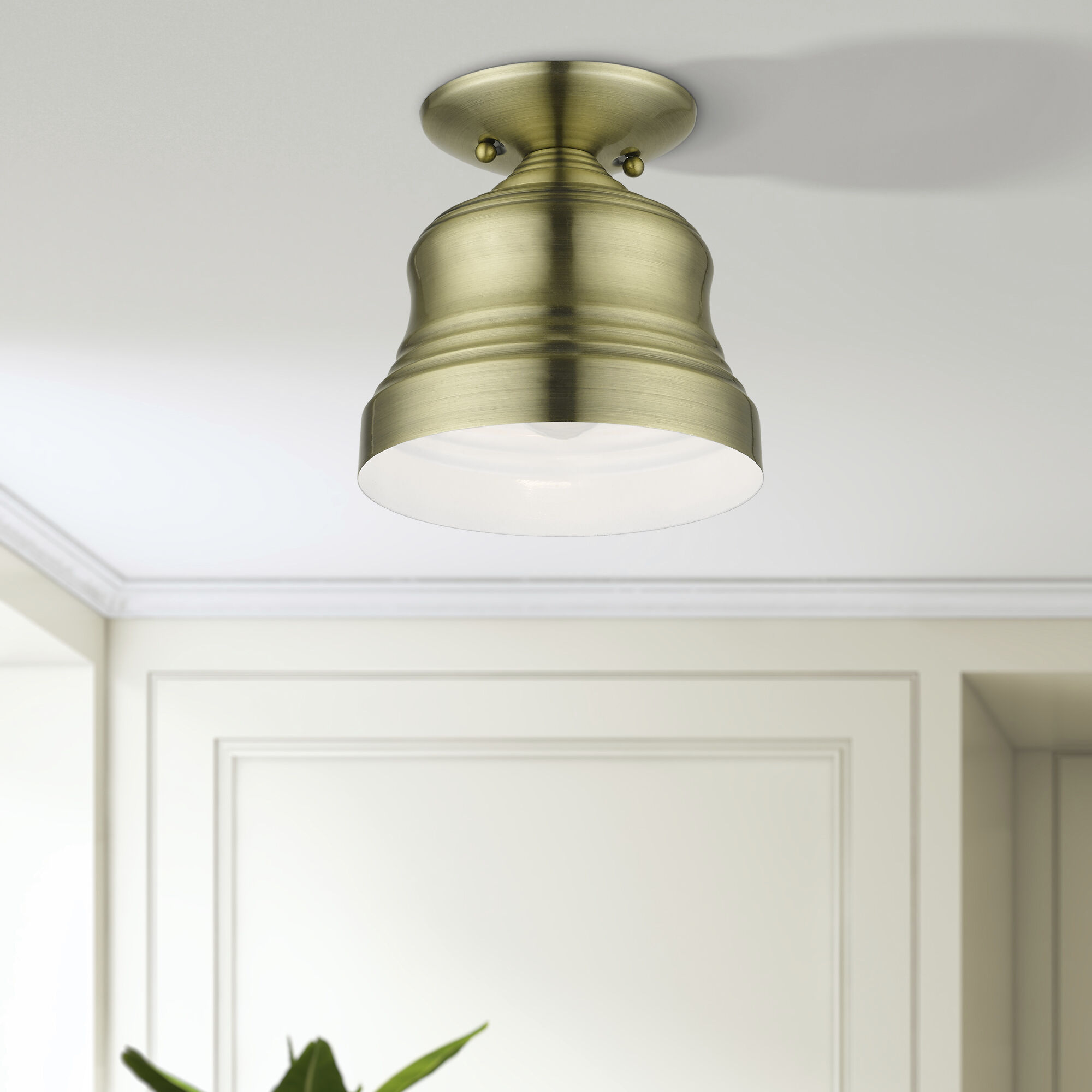 Endicott 1 Light 7 inch Antique Brass Bell Semi-Flush Ceiling Light, Petite