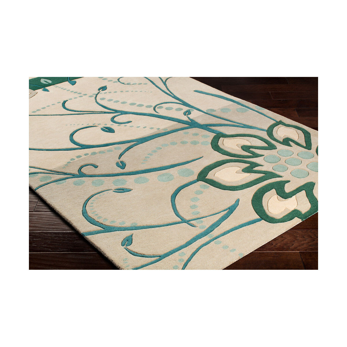 Athena 96 X 30 inch Dark Green/Teal/Taupe/Cream Rugs, Runner