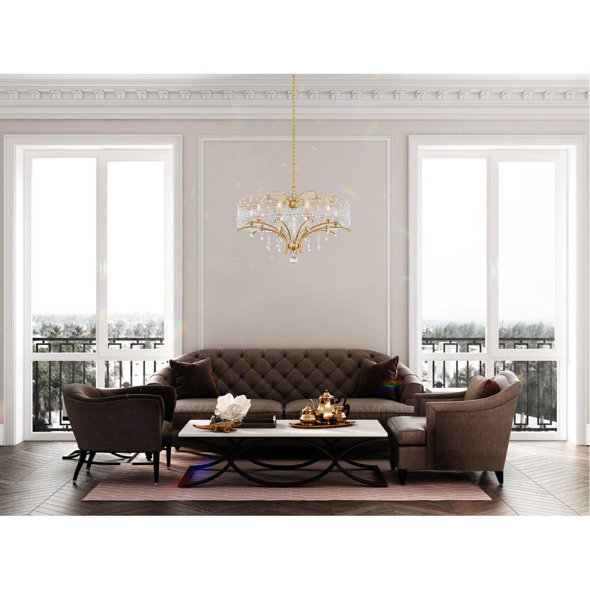 Bella Rose 10 Light Ferro Black Chandelier Ceiling Light in Heritage, Adjustable Height