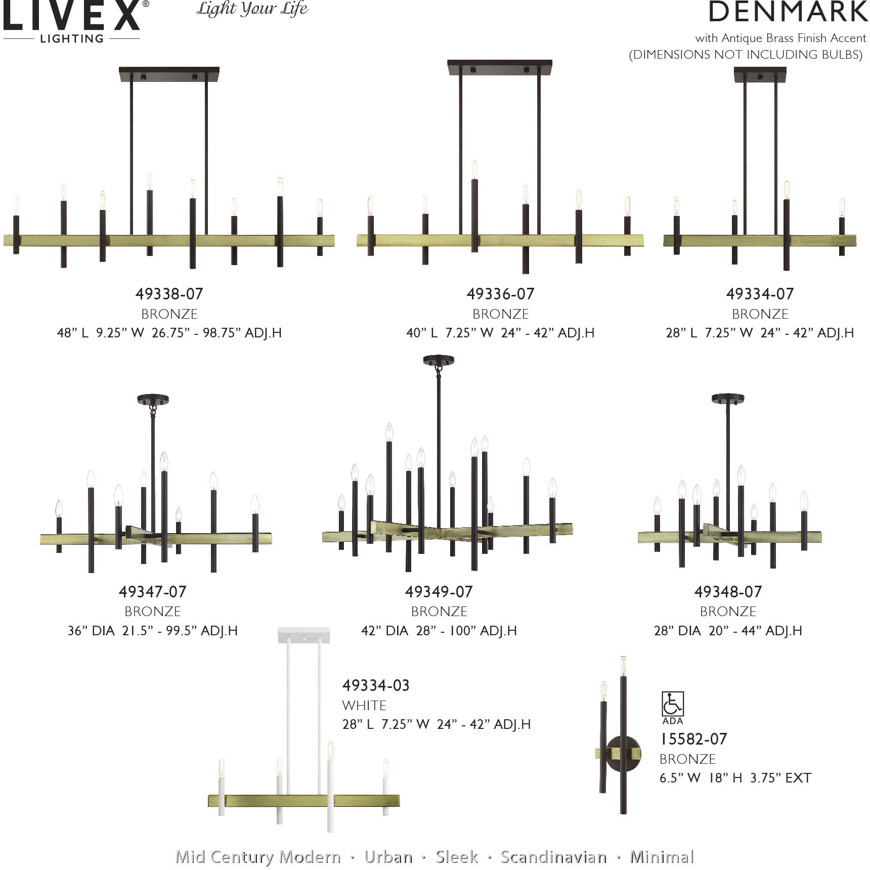 Denmark 8 Light 36 inch Bronze with Antique Brass Accents Chandelier Ceiling Light
