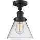 Franklin Restoration Large Cone LED 7.75 inch Matte Black Semi-Flush Mount Ceiling Light in Clear Glass, Franklin Restoration
