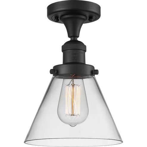 Franklin Restoration Large Cone LED 7.75 inch Matte Black Semi-Flush Mount Ceiling Light in Clear Glass, Franklin Restoration