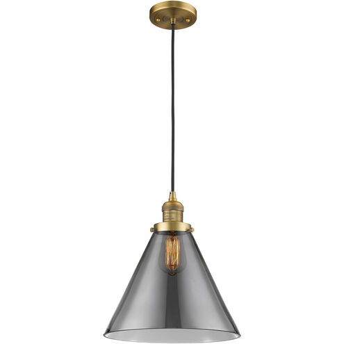 Franklin Restoration X-Large Cone 1 Light 12 inch Brushed Brass Mini Pendant Ceiling Light in Plated Smoke Glass, Franklin Restoration