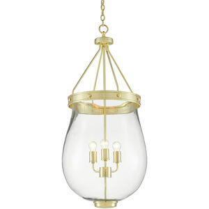 Darius 3 Light 18.5 inch Polished Brass Lantern Pendant Ceiling Light, Semi Flush Convertible